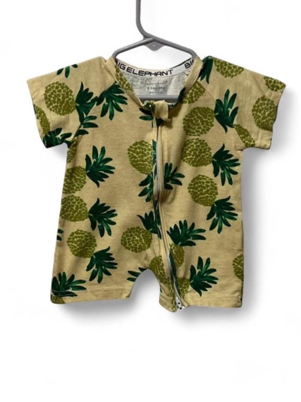 Short Sleeve Pineapple Print One-Piece Romper - Green on Tan